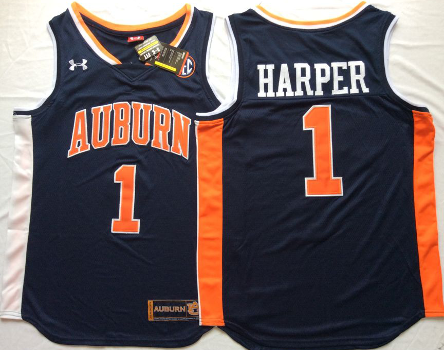 NCAA Men Auburn Tigers Blue #1 HARPER->ncaa teams->NCAA Jersey